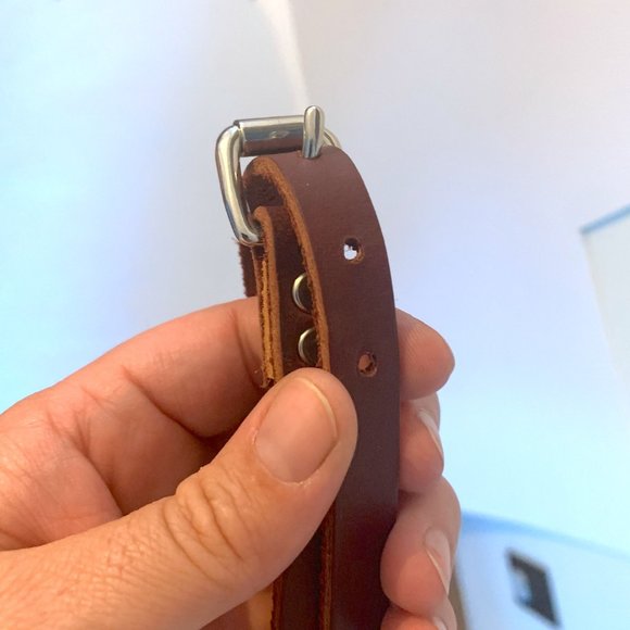 Thin Leather Belt - Mahogany Brown - silver hardware - Picture 2 of 5